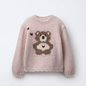 Zara Pink Teddy Bear Sweater Size 6 Nwt